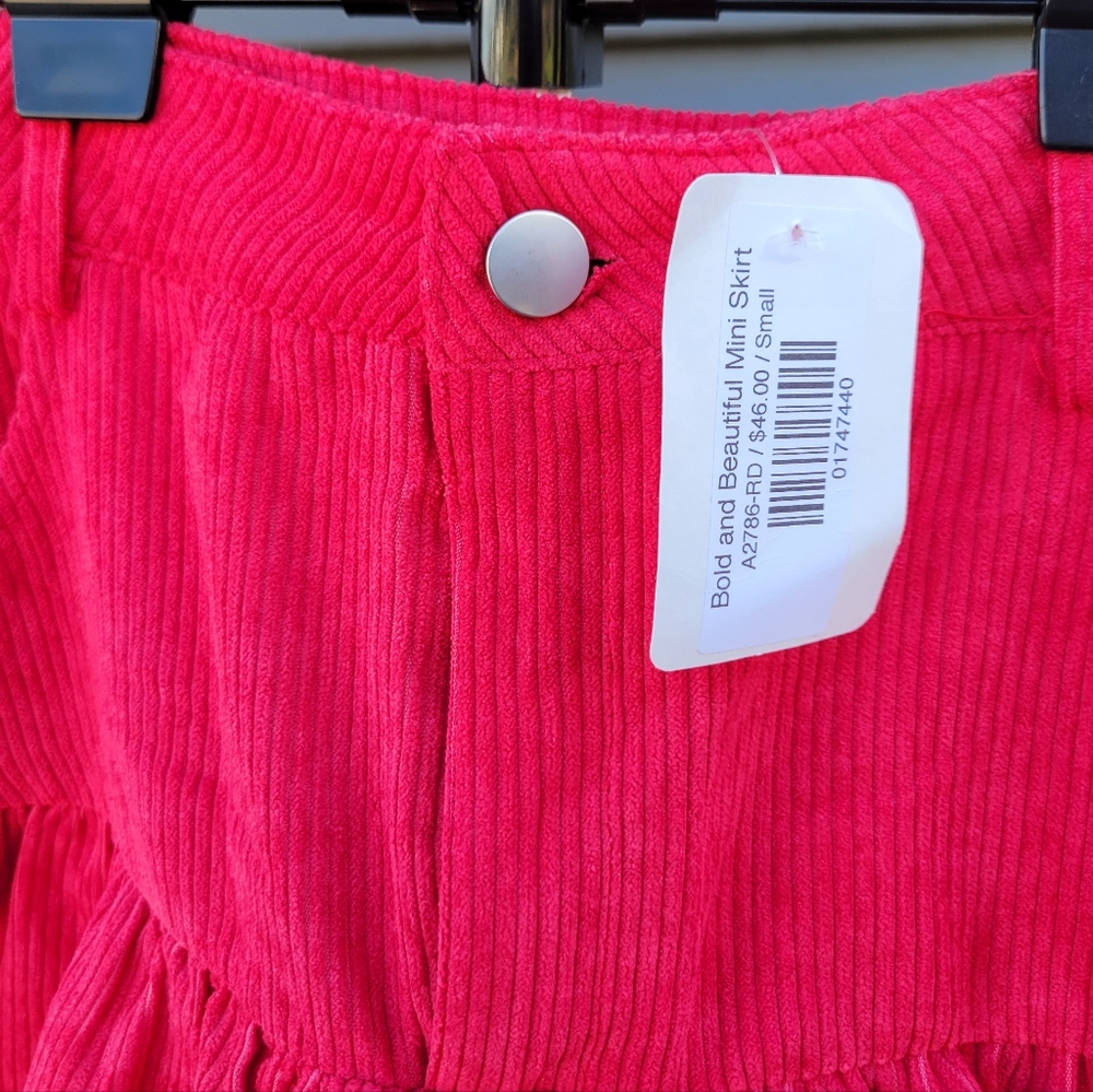 Red Corduroy Ruffle Skirt - Picture 2 of 3